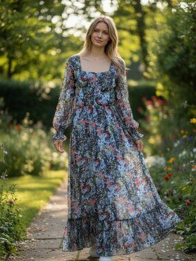 Floral Smocked Leigh Maxi Dress Designer Cinq a Sept  Size 2